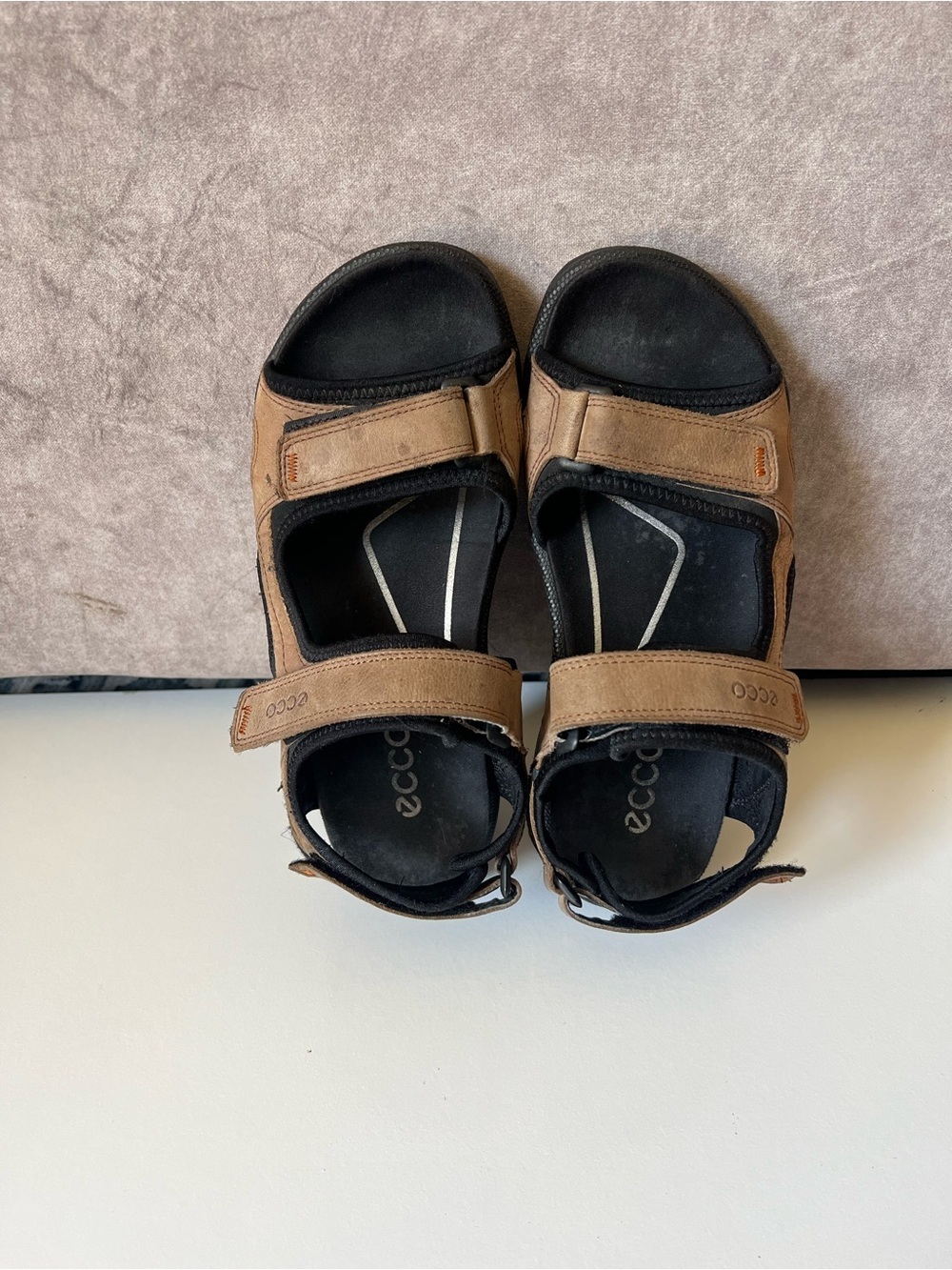 Ecco Tan and Black Adjustable Leather Sport Sandals